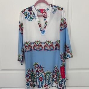 Sunny Leigh Blue and White Paisley Midi Dress